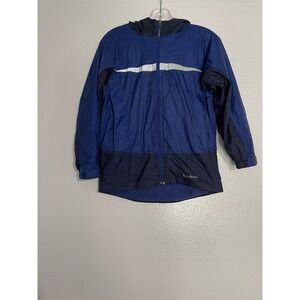 Boys L.L.Bean Blue Navy Hooded Lightweight Lined Rain Jacket Size Medium 10-12
